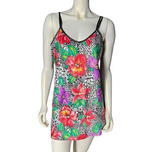 California Dynasty Floral Animal Print Cami Slip Dress Medium Vintage